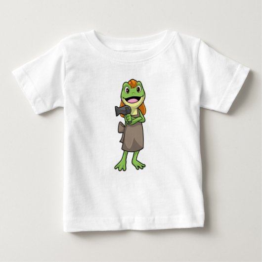 T-shirt Pour Bébé Grenouille en coiffeur avec sèche-cheveux (Devant)