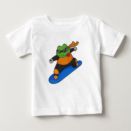 T-shirt Pour Bébé Grenouille en snowobarder avec snowboard (Devant)