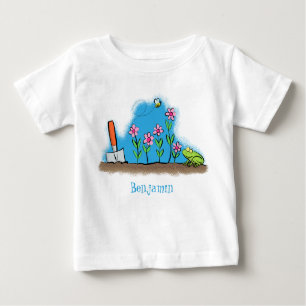 T-shirt Pour Bébé Grenouille mignonne et abeille dans le jardin dess
