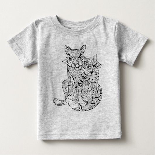 T-shirt Pour Bébé Griffonnage de Fox de Boho (Devant)