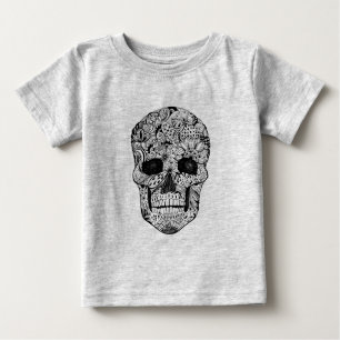 T-shirt Pour Bébé Griffonnage floral de crâne