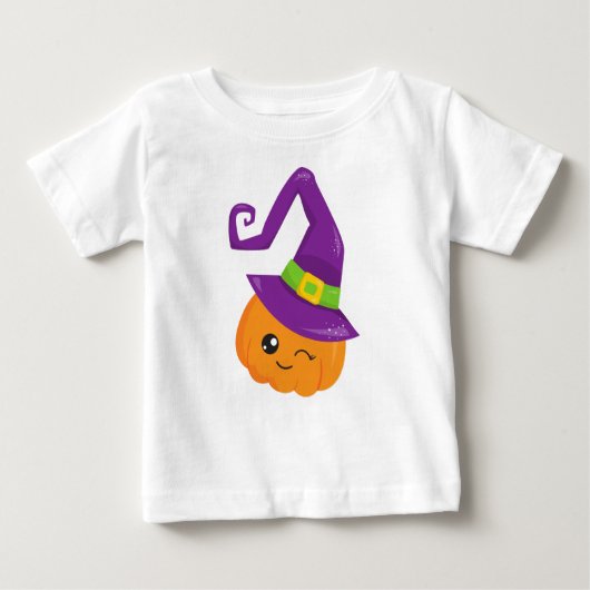 T-shirt Pour Bébé Halloween, Citrouille, Casquette De Sorcière, Tric (Devant)