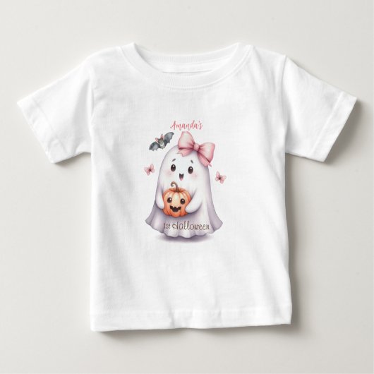 T-shirt Pour Bébé Halloween Citrouille Fantôme Cute Bat (Devant)