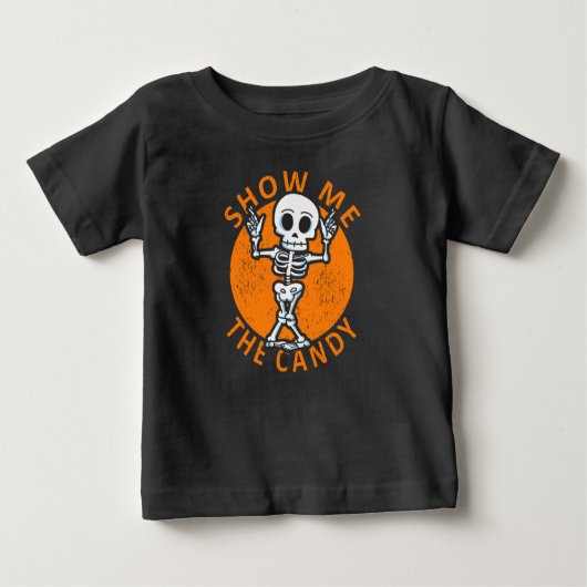 T-shirt Pour Bébé Halloween Me Montrez-Moi Le Squelette Candy (Devant)