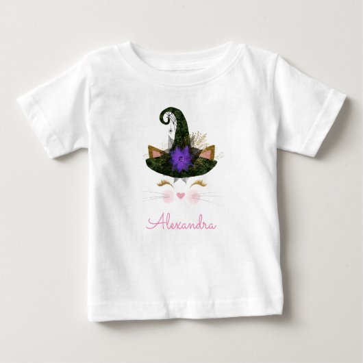 T-shirt Pour Bébé Halloween mignonne Monogram Kitty Witch (Devant)