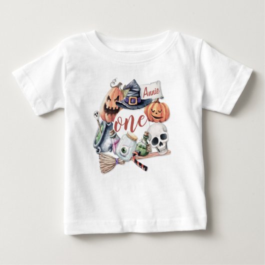 T-shirt Pour Bébé Halloween personnalisé de premier anniversaire | T (Devant)
