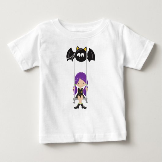 T-shirt Pour Bébé Halloween, Sorcière Sur Une Chaussure, Chauve-Feu, (Devant)