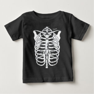 T-shirt Pour Bébé Halloween squelette noir Éffrayant et blanc