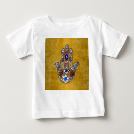 T-shirt Pour Bébé Hamsa Coeurs Fleurs Opal Art sur Or (Devant)