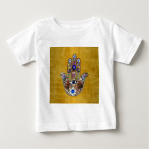 T-shirt Pour Bébé Hamsa Cœurs Fleurs Opale Art sur Or