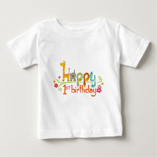 T-shirt Pour Bébé Happy 1st Birthday – Cute Animal Theme Celebration