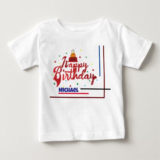 T-shirt Pour Bébé Happy Birthday Custom Name Modern Elegant Gift (Devant)