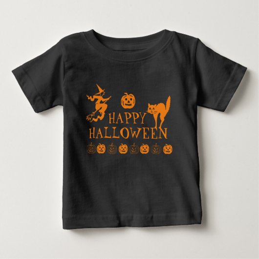 T-shirt Pour Bébé Happy Halloween noir orange éffrayant bébé (Devant)