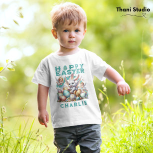 T-shirt Pour Bébé Happy Pâques mignon lapin & Oeufs Nom personnalisa