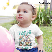 T-shirt Pour Bébé Happy Pâques mignon lapin & Oeufs Nom personnalisa