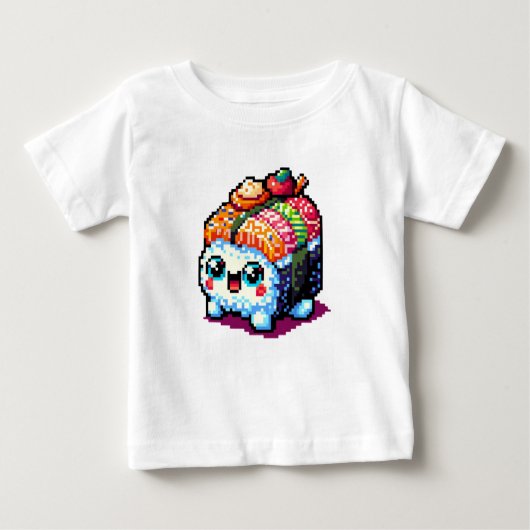 T-shirt Pour Bébé Happy Sushi Roll - Cute Pixel Art Japonais Nourrit (Devant)