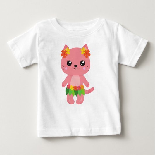 T-shirt Pour Bébé Hawaii Chat, Cute Chat, Chat Rose, Fleurs, Luau (Devant)