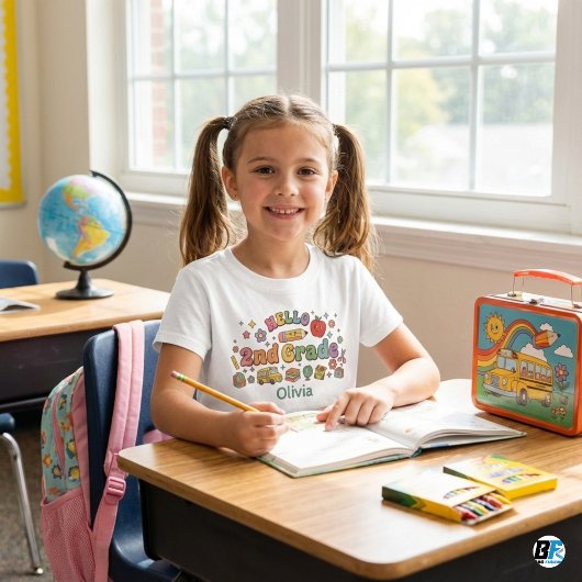 T-shirt Pour Bébé Hello 2nd Grade Retro Groovy Icons Personalized Na