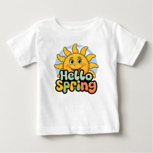 T-shirt Pour Bébé Hello Spring : Soleil Souriant et Ciel Bleu