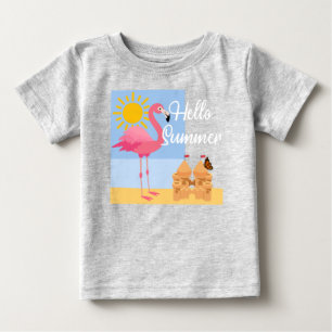 T-shirt Pour Bébé Hello Summer Pink Flamant rose Design - Baby Fine