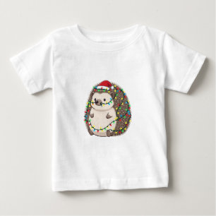 T-shirt Pour Bébé Hérisson Chapeau de Père Noël Lumières de Noël Drô