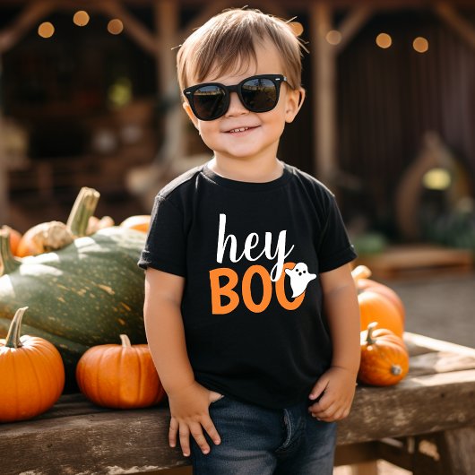 T-shirt Pour Bébé Hey Boo Orange Black Funny Halloween Ghost