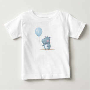 T-shirt Pour Bébé Hippo Anniversaire bleu clair 