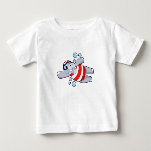 T-shirt Pour Bébé Hippo comme Plongeur avec lunettes de natation (Devant)