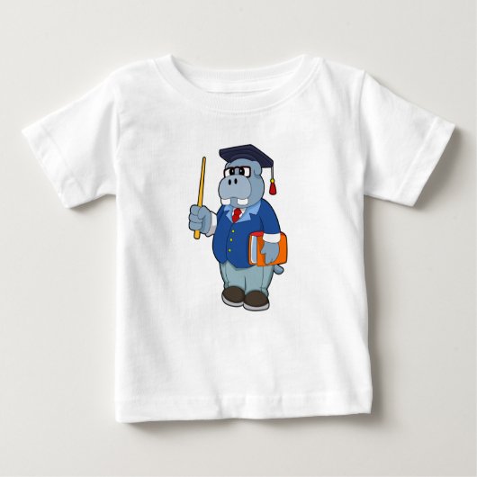 T-shirt Pour Bébé Hippo comme professeur avec livre (Devant)