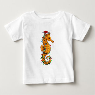 T-shirt Pour Bébé Hippocampe Festif Portant un Chapeau de Père Noël