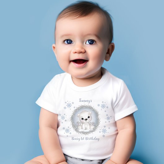 T-shirt Pour Bébé Hiver Boy Beary 1er Anniversaire Beau bleu polaire