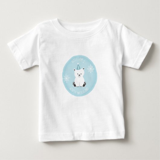 T-shirt Pour Bébé Hiver Onederland Ours Polaire Bleu Premier anniver (Devant)