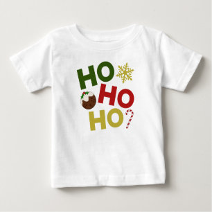 T-shirt Pour Bébé HO HO HO+Christmas Pudding, bonbons, flocon de nei