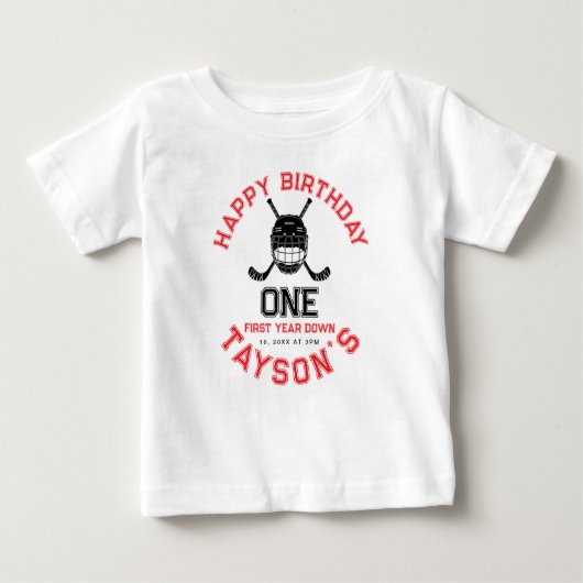 T-shirt Pour Bébé Hockey First Year Down 1st birthday  (Devant)