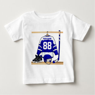 T-shirt Pour Bébé Hockey sur glace bleu et blanc personnalisé Jersey