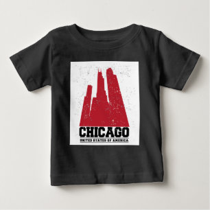 T-shirt Pour Bébé Horizon rouge de ville de Chicago, l'Illinois