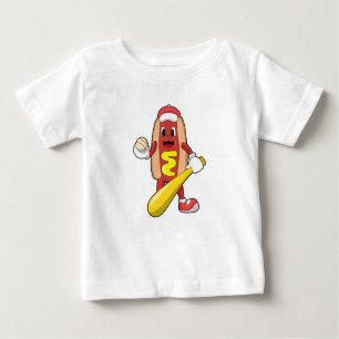T-shirt Pour Bébé Hot dog at baseball with baseball