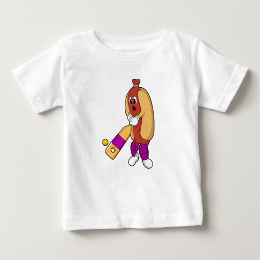 T-shirt Pour Bébé Hotdog au cricket avec batte de cricket (Devant)