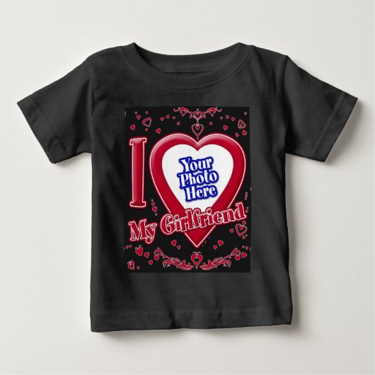 T-shirt Pour Bébé I Love My Girlfriend Photo Coeurs rouges Noir (Devant)