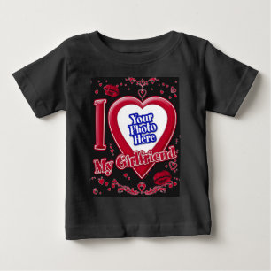T-shirt Pour Bébé I Love My Girlfriend Photo Coeurs rouges Noir