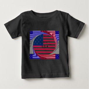 T-shirt Pour Bébé I Love U.S.A. Swirl : Patriotic Heart Art Imprimer