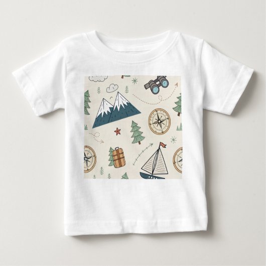 T-shirt Pour Bébé Icônes de modèle de carte de voyage pour enfants (Devant)