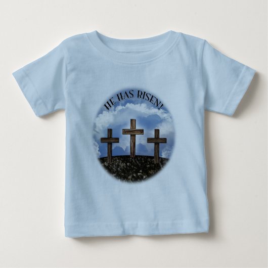T-shirt Pour Bébé Il A Augmenté 3 Croix Robustes Matthieu 26:39 (Devant)