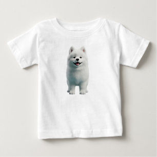 T-shirt Pour Bébé Illustration 3D de chien Samoyède blanc et duveteu