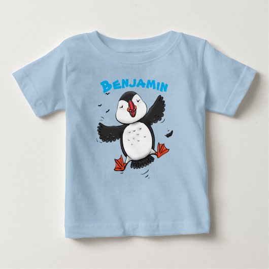 T-shirt Pour Bébé Illustration adorable, joyeuse, de pouffin volant (Devant)