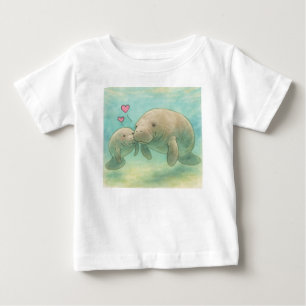 T-shirt Pour Bébé Illustration aquarelle de lamantin mère et bébé –