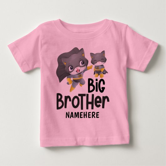 T-shirt Pour Bébé Illustration de chat super-héros Big Brother avec  (Devant)