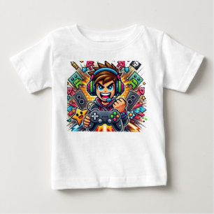 T-shirt Pour Bébé Illustration de dessin animé de garçon de gamer ép