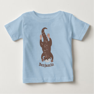 T-shirt Pour Bébé Illustration de plongée de loutre mignonne