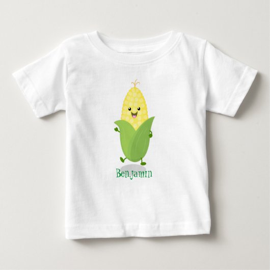 T-shirt Pour Bébé Illustration d'une caricature de maïs joyeux (Devant)